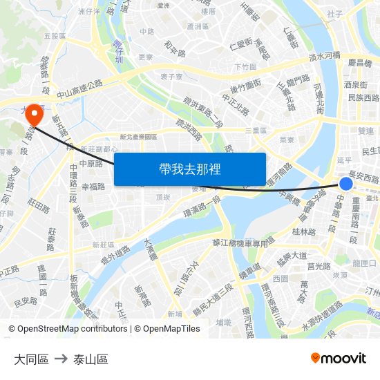 大同區 to 泰山區 map