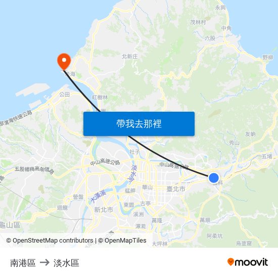 南港區 to 淡水區 map