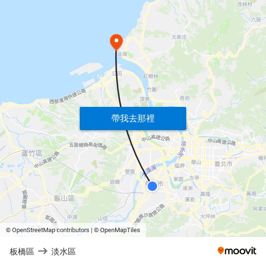 板橋區 to 淡水區 map