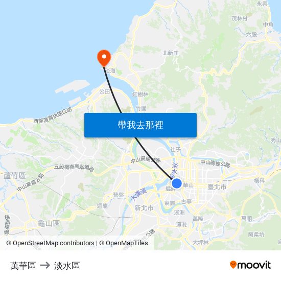 萬華區 to 淡水區 map
