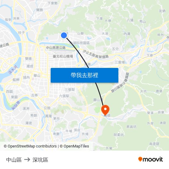 中山區 to 深坑區 map