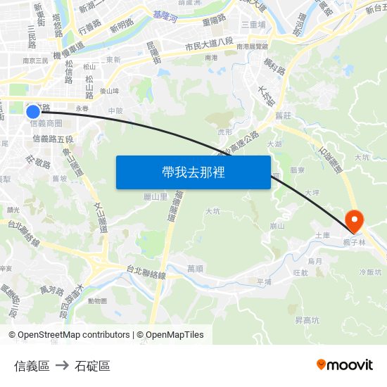信義區 to 石碇區 map