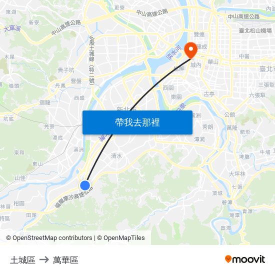 土城區 to 萬華區 map