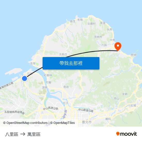 八里區 to 萬里區 map