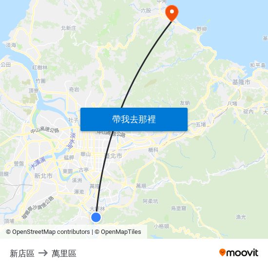 新店區 to 萬里區 map