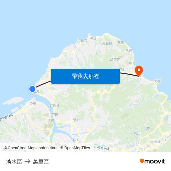 淡水區 to 萬里區 map