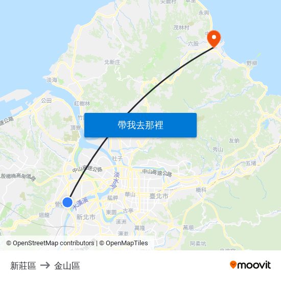 新莊區 to 金山區 map