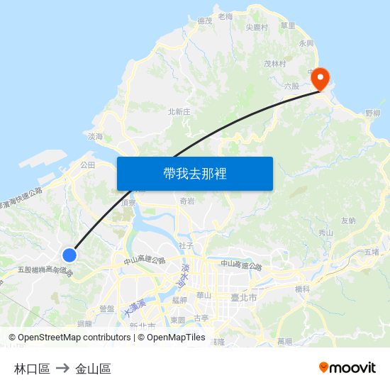 林口區 to 金山區 map