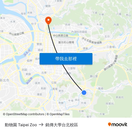 動物園 Taipei Zoo to 銘傳大學台北校區 map