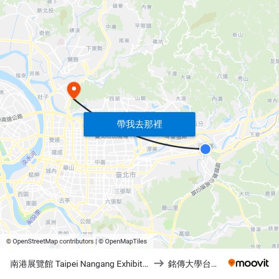 南港展覽館 Taipei Nangang Exhibition Center to 銘傳大學台北校區 map