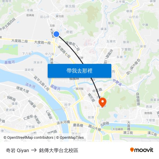 奇岩 Qiyan to 銘傳大學台北校區 map