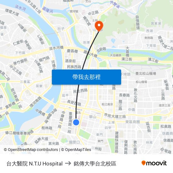 台大醫院 N.T.U Hospital to 銘傳大學台北校區 map