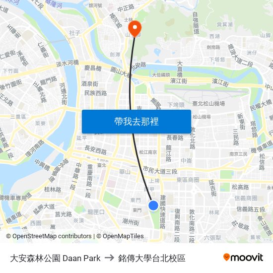 大安森林公園 Daan Park to 銘傳大學台北校區 map