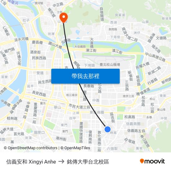 信義安和 Xingyi Anhe to 銘傳大學台北校區 map