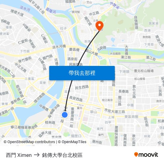 西門 Ximen to 銘傳大學台北校區 map