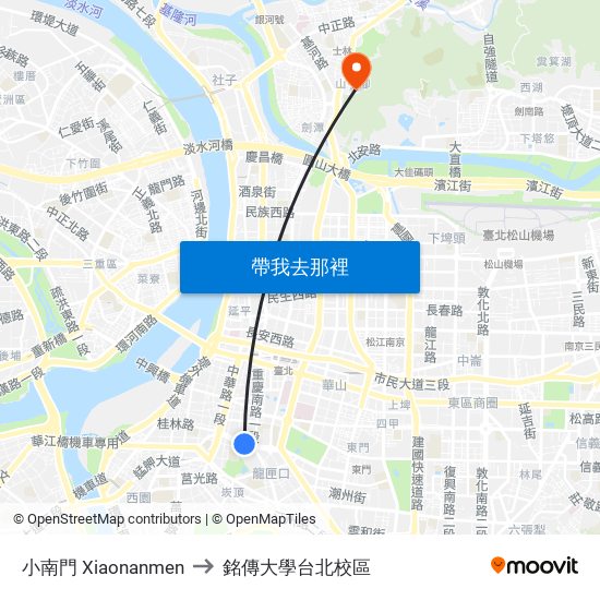 小南門 Xiaonanmen to 銘傳大學台北校區 map