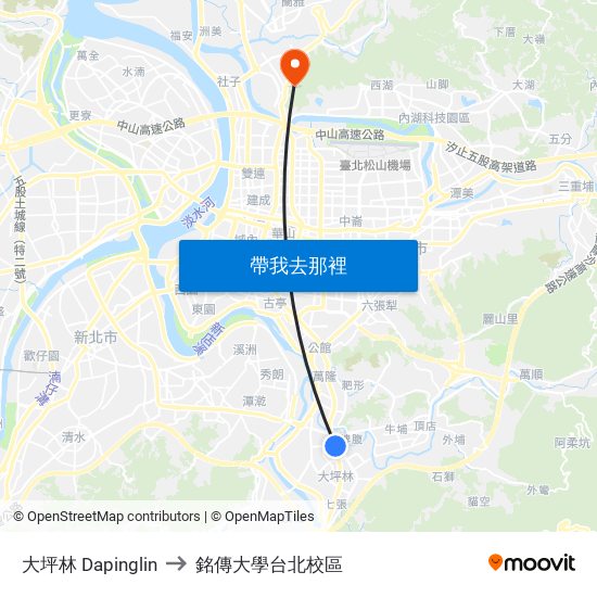 大坪林 Dapinglin to 銘傳大學台北校區 map