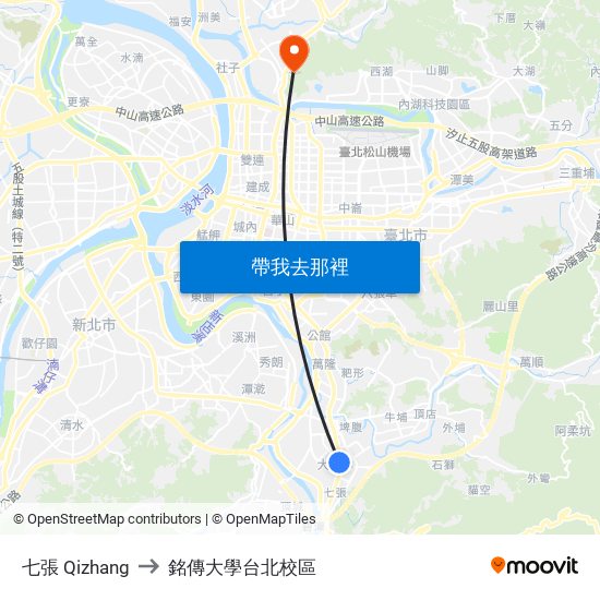 七張 Qizhang to 銘傳大學台北校區 map