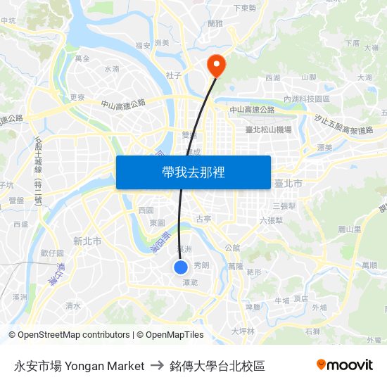 永安市場 Yongan Market to 銘傳大學台北校區 map