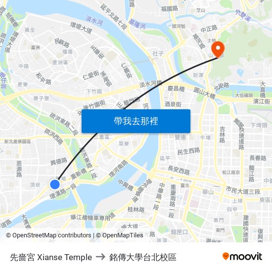 先嗇宮 Xianse Temple to 銘傳大學台北校區 map