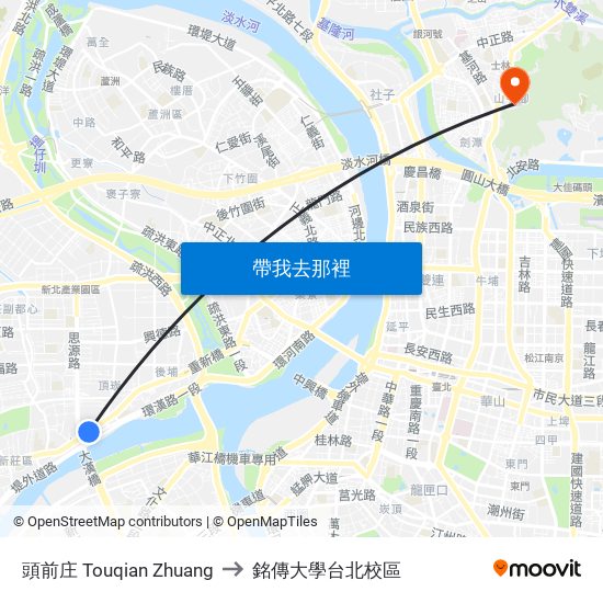 頭前庄 Touqian Zhuang to 銘傳大學台北校區 map