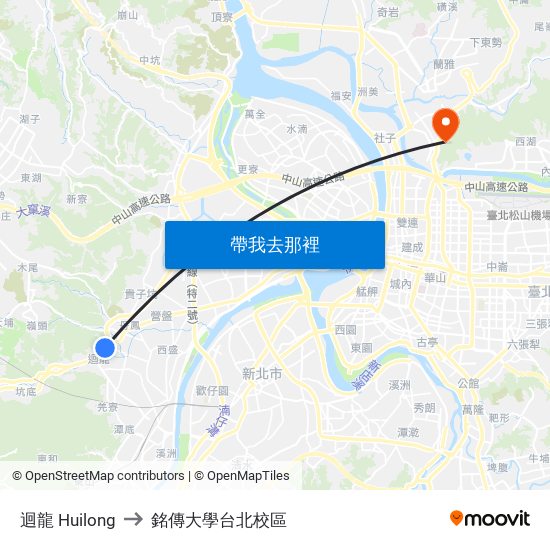 迴龍 Huilong to 銘傳大學台北校區 map