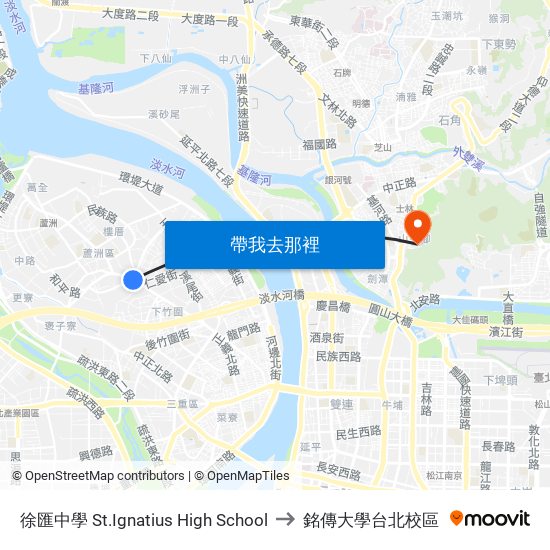徐匯中學 St.Ignatius High School to 銘傳大學台北校區 map