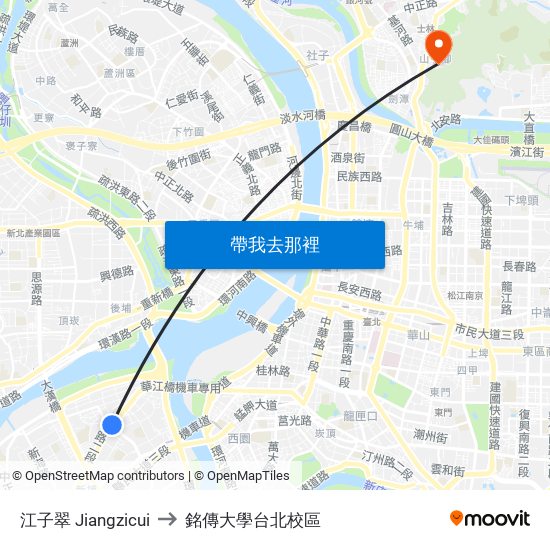 江子翠 Jiangzicui to 銘傳大學台北校區 map