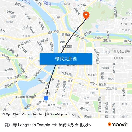 龍山寺 Longshan Temple to 銘傳大學台北校區 map
