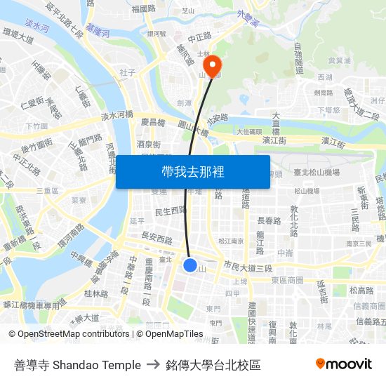 善導寺 Shandao Temple to 銘傳大學台北校區 map