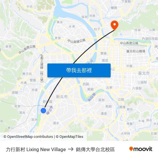 力行新村 Lixing New Village to 銘傳大學台北校區 map