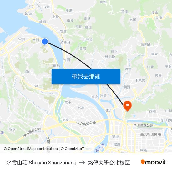 水雲山莊 Shuiyun Shanzhuang to 銘傳大學台北校區 map