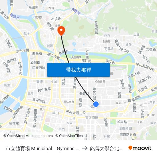 市立體育場 Municipal　Gymnasiumn to 銘傳大學台北校區 map