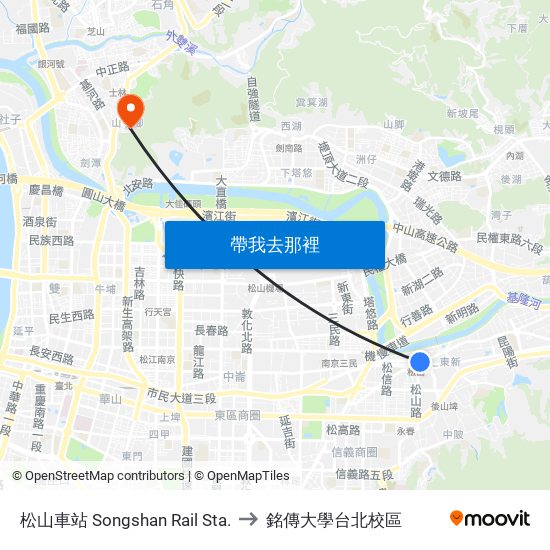 松山車站 Songshan Rail Sta. to 銘傳大學台北校區 map
