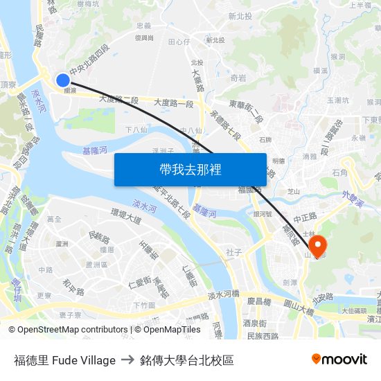 福德里 Fude Village to 銘傳大學台北校區 map