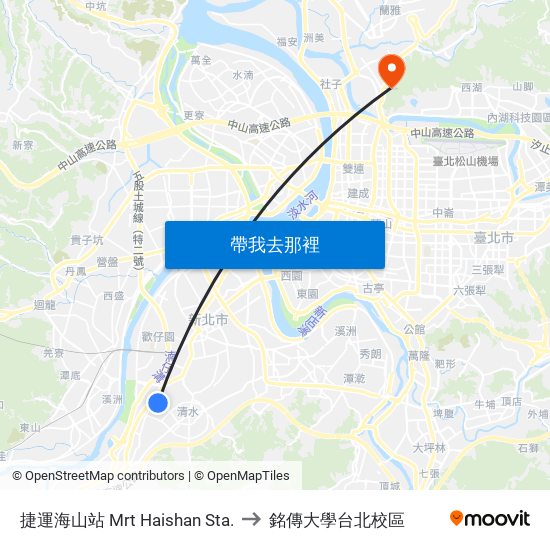 捷運海山站 Mrt Haishan Sta. to 銘傳大學台北校區 map