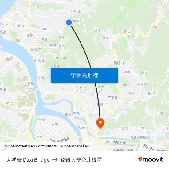 大溪橋 Daxi Bridge to 銘傳大學台北校區 map