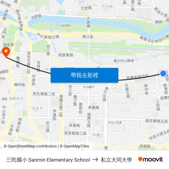 三民國小 Sanmin Elementary School to 私立大同大學 map