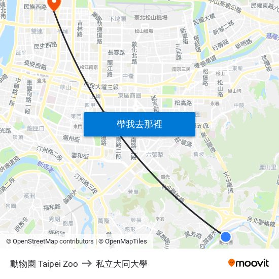 動物園 Taipei Zoo to 私立大同大學 map