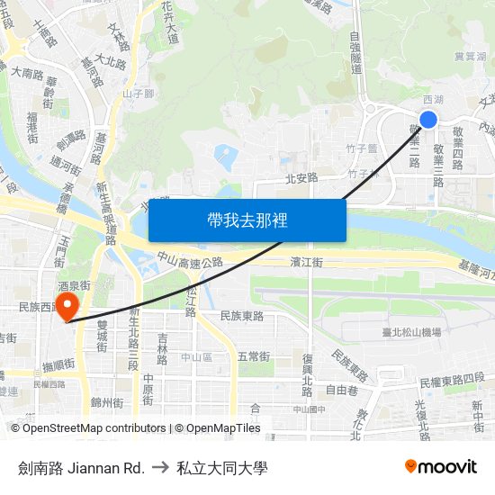 劍南路 Jiannan Rd. to 私立大同大學 map