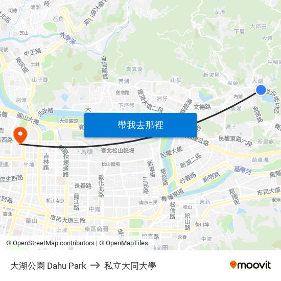 大湖公園 Dahu Park to 私立大同大學 map