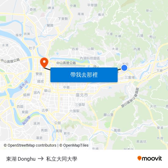 東湖 Donghu to 私立大同大學 map