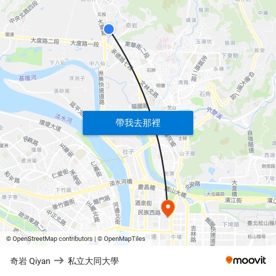 奇岩 Qiyan to 私立大同大學 map