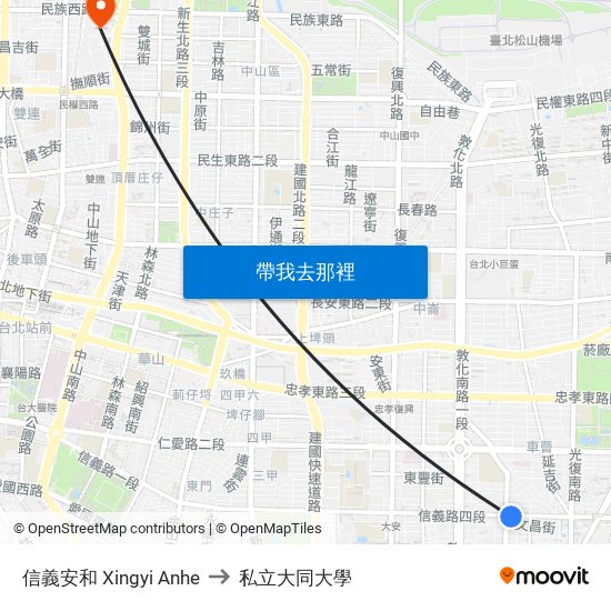 信義安和 Xingyi Anhe to 私立大同大學 map