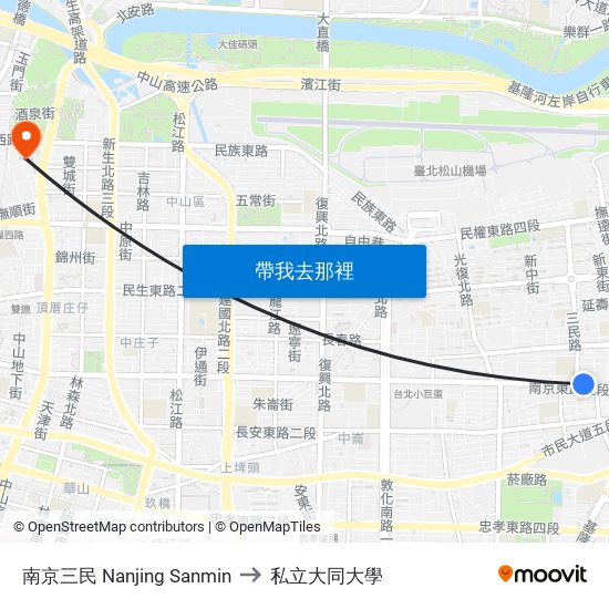 南京三民 Nanjing Sanmin to 私立大同大學 map