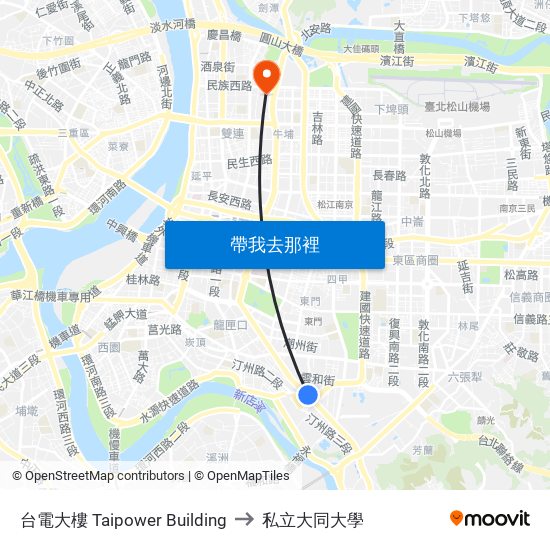 台電大樓 Taipower Building to 私立大同大學 map