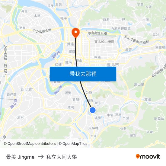 景美 Jingmei to 私立大同大學 map