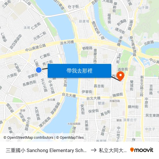 三重國小 Sanchong Elementary School to 私立大同大學 map