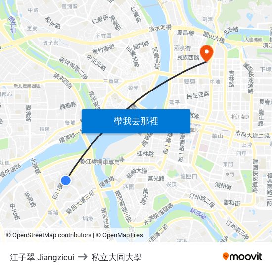 江子翠 Jiangzicui to 私立大同大學 map