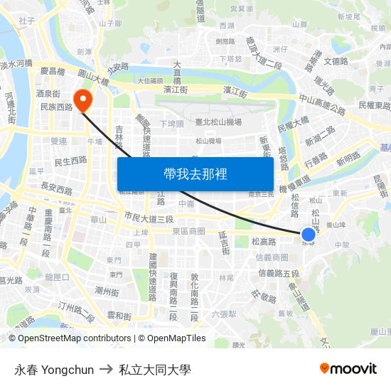 永春 Yongchun to 私立大同大學 map